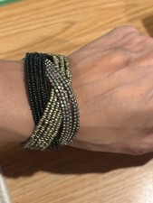 Boho Black Silver Color Beaded Bead Flex Cuff Bracelet Adjustable