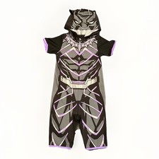 Marvel Avengers Black Panther Jumpsuit Costume Black Purple Hood Kids Boys S 6-7