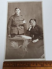 WW1 RPPC Photo UK British Red Cross Medic And Wife Named P14 Type Belt