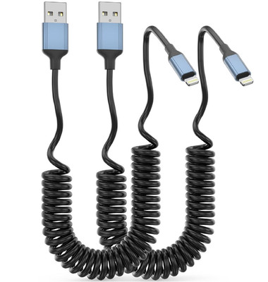 Coiled Lightning Cable for Car, [MFi Certified] 2Pack Retractable iPhone Charger