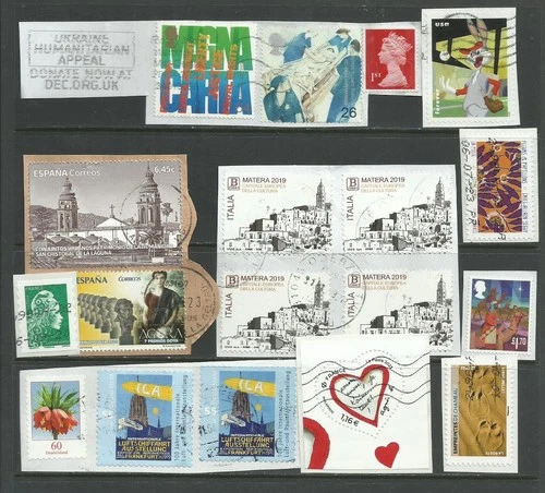 ? Worldwide Used Stamps Lot Italy Spain France UK Bugs Bunny Architecture