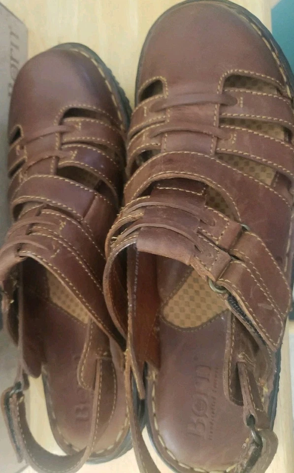 Sandalia Mujer Born Cuero Marrón Correa Ajustable Talla 9 - Imagen 2 de 4