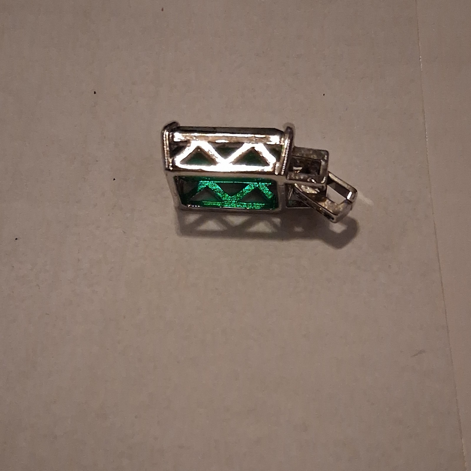 Green Emerald Rectangle Pendant Silver Prong Sett… - image 5