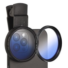 52mm Phone Camera Lens, Clip-On Graduated Color Filter, Blue
