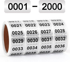 0001-2000 Inventory Number Stickers Labels, Consecutive Small Number Label Tags,