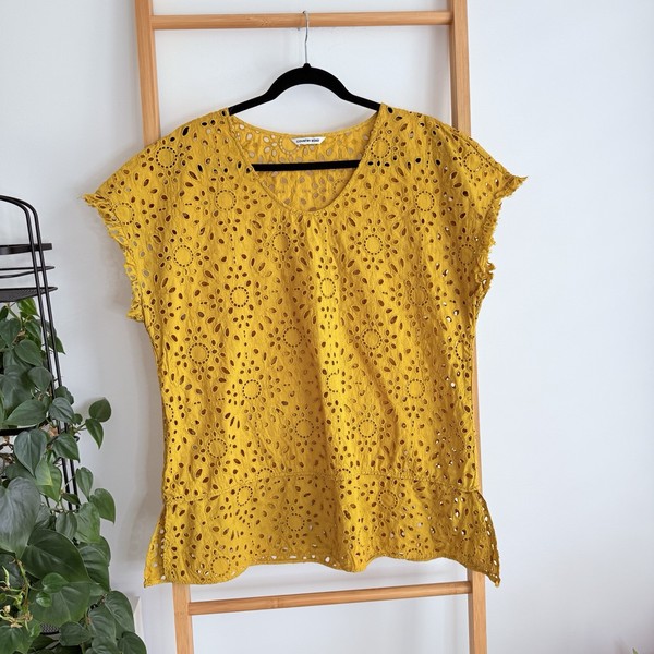 Country Road Womens Lace Blouse Top Size L Mustard Yellow Relaxed Casual