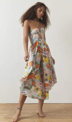 UO Out From Under Jumpsuit Printed Tie Neckline Harem Leg New