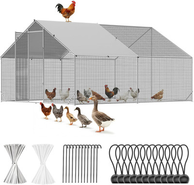 CAMMOO Metal Chicken Coop with Run, 13.1X9.8X6.6Ft, Walk-In Chicken Run for Yard