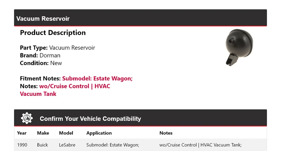 Depósito de vacío Dorman para Buick LeSabre Estate Wagon 1990 Foto 2 de 4