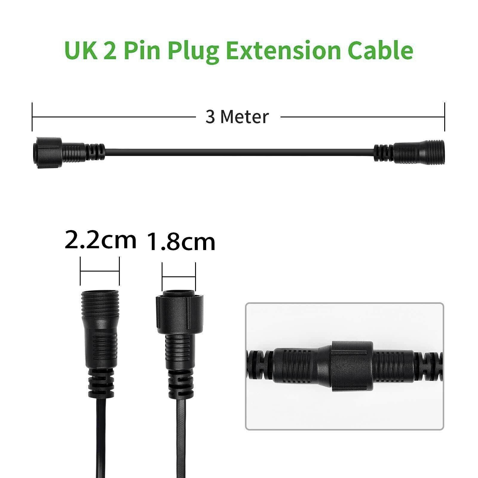 2x 3M String Lights Extension Cable Outdoor Christmas Lights Water