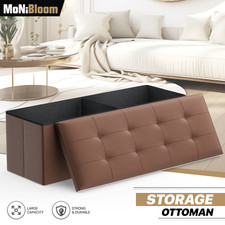 43" Fabric Storage Ottoman PU Leather Upholstered Seat Brown Lift Top Footrest