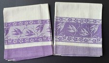 2 VINTAGE Kitchen Bar TEA Dish TOWELS Purple CANNON White BIRDS Bird FLOWERS