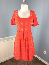 Nine West S 4 Orange Lace Fit Flare dress Career Cocktail Excellent Floral Cute