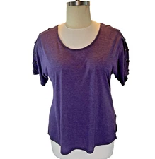 NAIF - Women's 1X Blouse Heather Purple Short Grommet Tied Sleeves Boat Neck