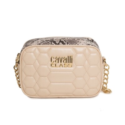 Cavalli Class Seattle Schultertasche Kalbsleder und Python beige neu mit Etikett