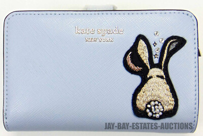 NEW KATE SPADE NEW YORK BUNBUN BUNNY COMPACT WALLET PALE HYDRA SAFFIANO K5653