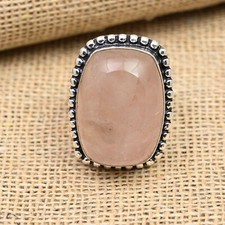 Rose Quartz Gemstone Handmade 925 Sterling Silver Ring Jewelry For Love