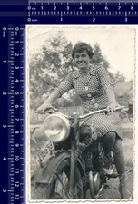 Woman Sitting on Motorcycle Motorbike Serbia License Plate Old Photo Original