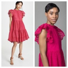 Ulla Johnson / Norah eyelet ruffle dress in fuschia 4 short sleeve flutter