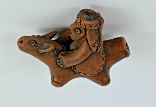Folk Art Signed Terracotta Clay Whistle Man Riding Horse - Picture 6 of 6