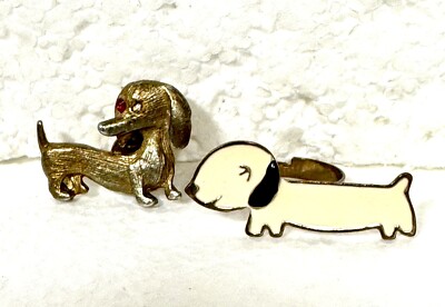 Dachshund Weiner Dog Ring + Pin Brooch (missing Eye Stone) Jewelry Vtg