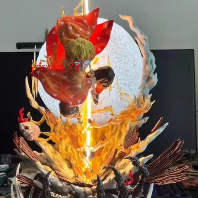 Figura Demon Slayer Agatsuma Zenitsu LED Luminosa 20"" PVC Modelo Estatua Juguete Regalo