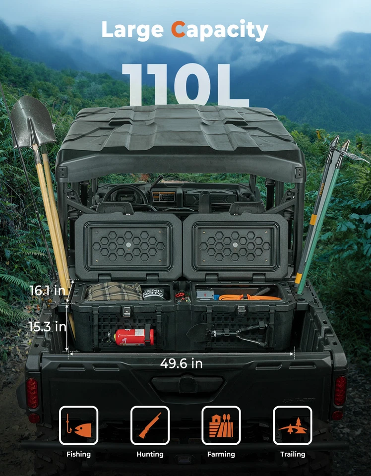 110L UTV Cargo Storage Bed Box for Can Am Defender HD5 HD8 HD9 HD10 Max 2016-25 - Image 3 of 4