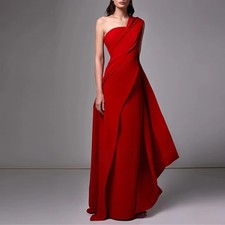 Satin Red One-Shoulder Sheath Shirred Exquisite Party Dresses Floor Length