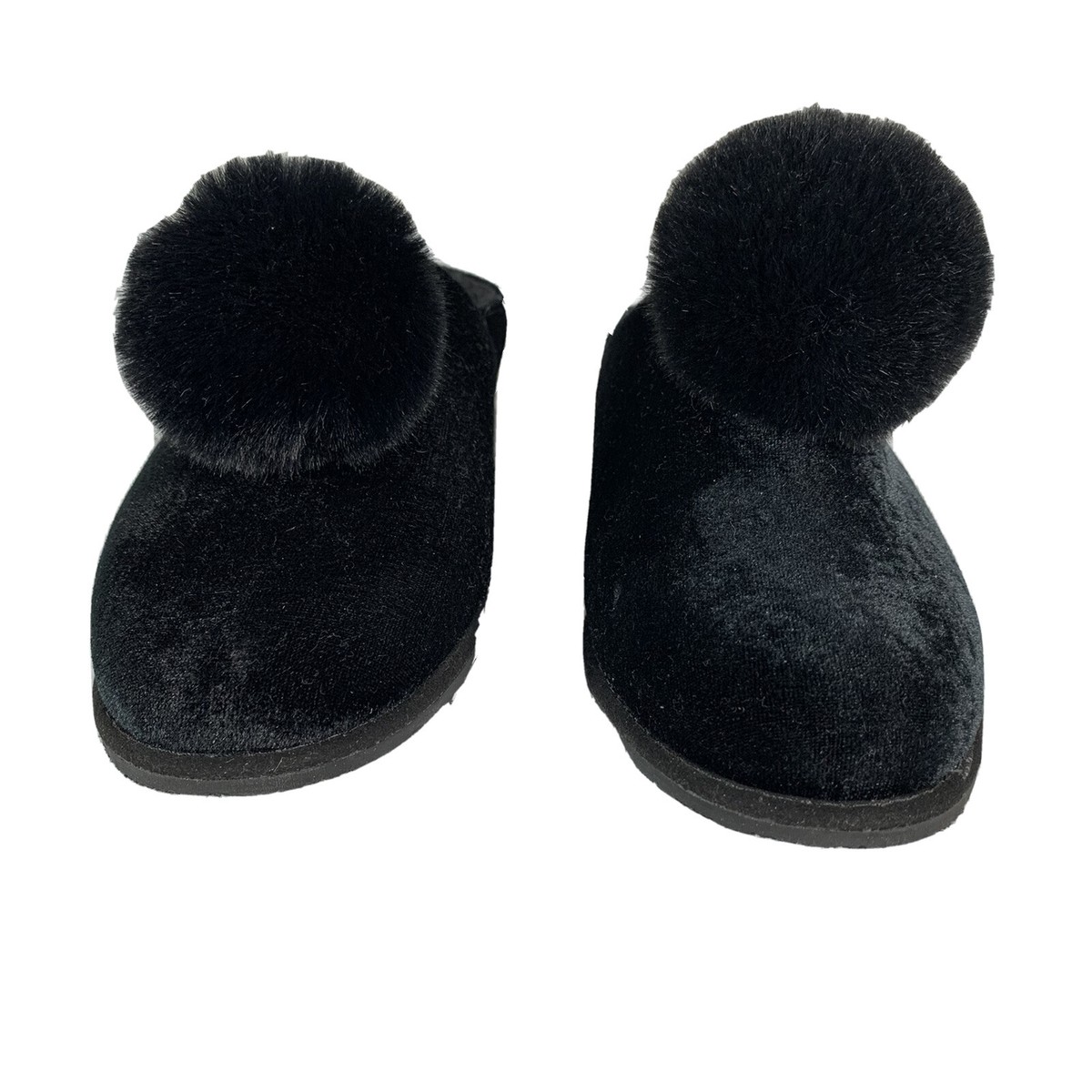 Bearpaw Tango Pom Pom Slippers Slip-On House Shoes 2160W Black Women's Size 