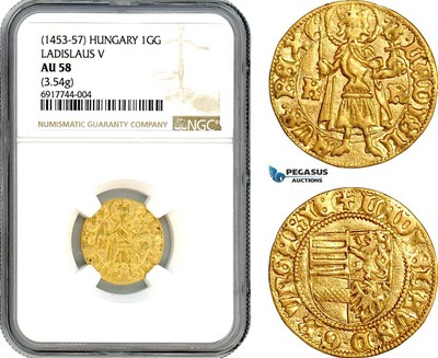 A10-275X, Hungary, Ladislaus V, Goldgulden ND (1455) K-R, Kremnitz, NGC AU58