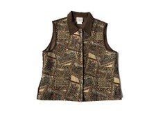 Vintage 90s Brown Corduroy Safari Stamp Collection Tapestry Vest