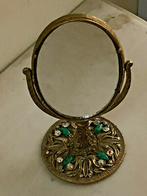 Art Nouveau Tilting Bronze Vanity Dresser Table Mirror,Rhinestone & green  stones | eBay