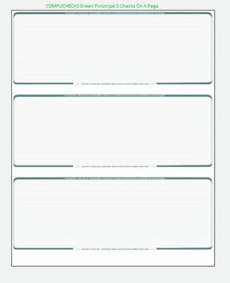50 Blank Check Stock Paper - 3 On Page Business Computer Check - Green Pinstripe