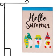 NEW G128 Garden Flag 3 Beach-Ready Gnomes 12x18IN Burlap  Garden Flag Stand