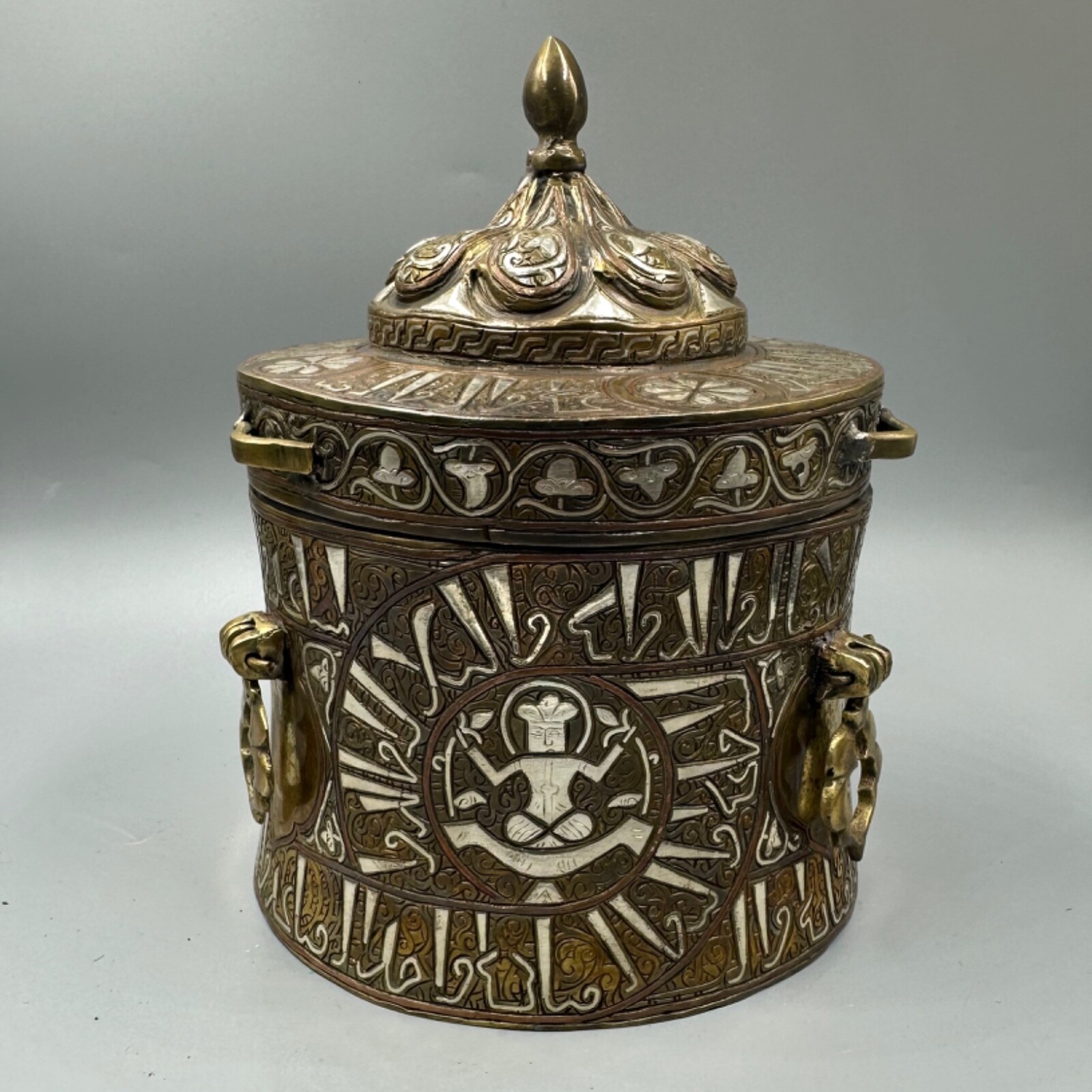 Antique Islamic Khurasan silver-inlaid bronze inkwell - 13th century E ...