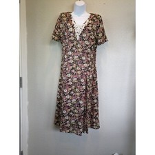 Sweet Miranda Floral Dress Cottagecore Lace Trim Size 8P Vintage Corset Boho