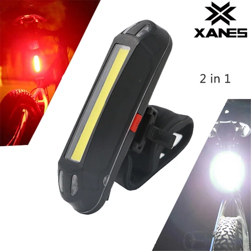 2-IN-1 USB Rechargeable Bike Bicycle Cycling LED Front Rear Tail Light Lamp