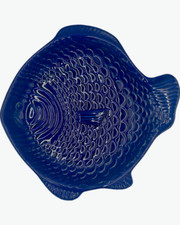 Vintage Deltis Cobalt Blue Ceramic Fish Serving Bowl Dish Portugal