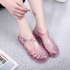 Ladies Jelly Sandals Girls Summer Casual Beach Glitter Shoes Breathable Flat