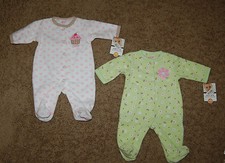NWT Carter's Long Sleeve Easy-Entry Sleep Play Pink or Green Newborn or 6M