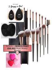 MAKEUP BRUSH SET BEAUTY BLENDER, CLEANING BRUSH MAT BAG/ BONUS INCLUDED