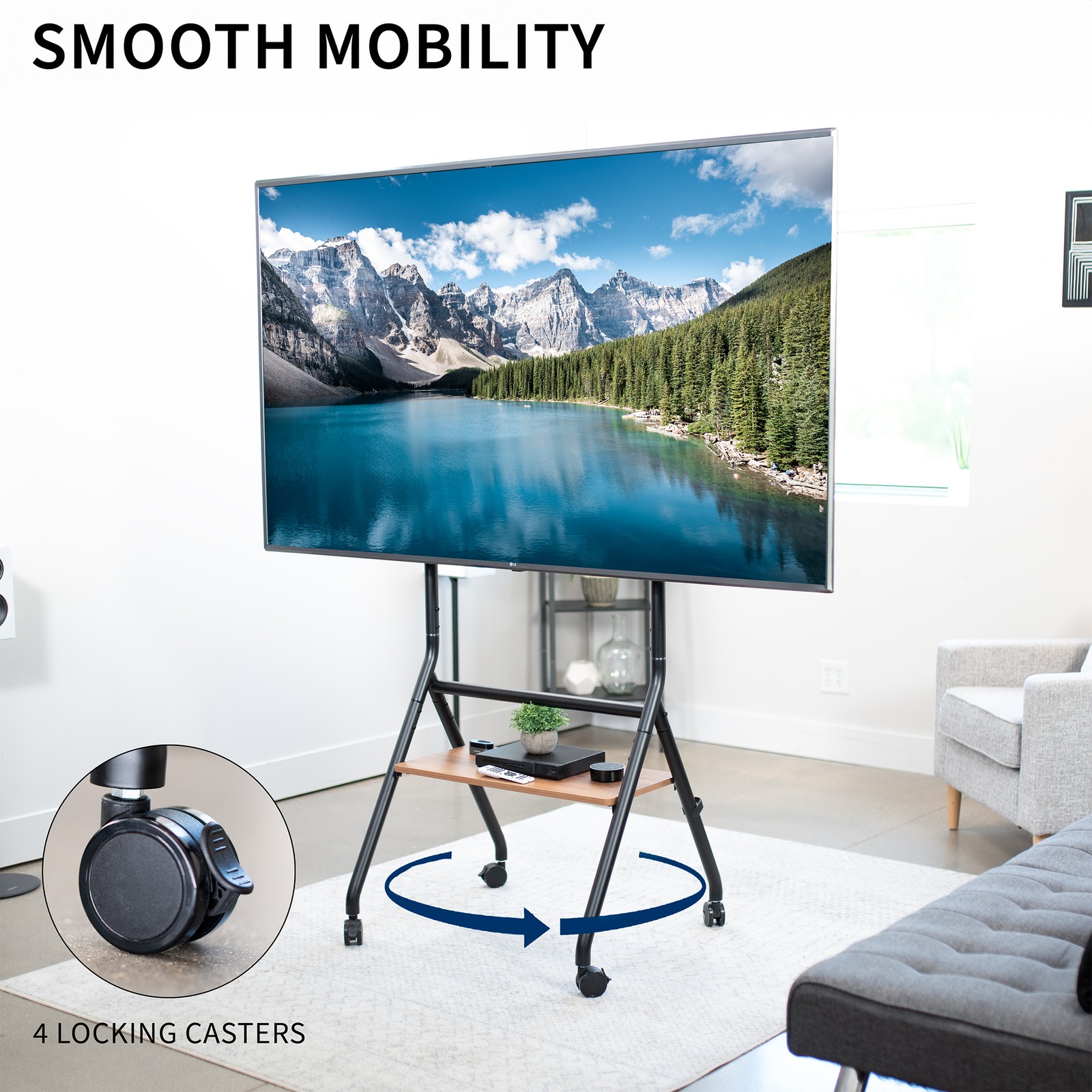VIVO Mobile Heavy-Duty Height Adjustable Studio TV Cart, Fits 37" to 86" Screens