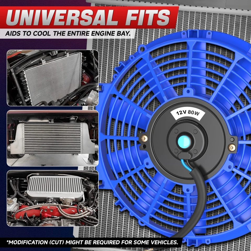 Juego de 2 ventiladores de refrigeración de radiador delgado eléctrico de alto rendimiento de 12" + kit de montaje azul Foto 4 de 4
