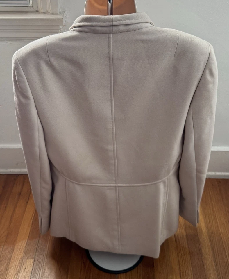 Eccoci Womens 8 Blazer 100% Wool Long Sleeve Lined Ivory Split Cuffs Minimalist - Image 2 of 4