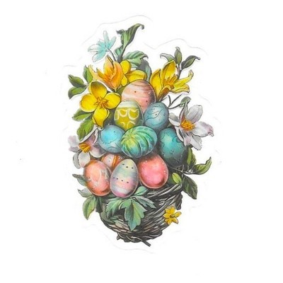Victorian Easter Basket Eggs Transparent Vinyl Sticker Antique Floral Ephemera