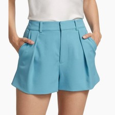 Alice and Olivia Gary High-Waisted Oxford Blue Pleated Dress Shorts Size 8