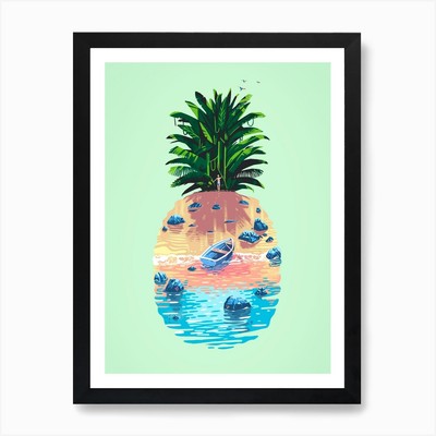 Pineapple Island Kunstdruck gerahmt Wandbild Poster Leinwanddruck Bild