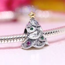 Pandora Sterling Silver 14k Festive Christmas Tree Bead Charm 791999CZRMX