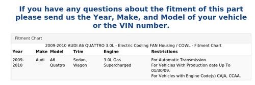 2009-2010 AUDI A6 QUATTRO 3.0L - Electric Cooling FAN Housing / COWL - Picture 5 of 5