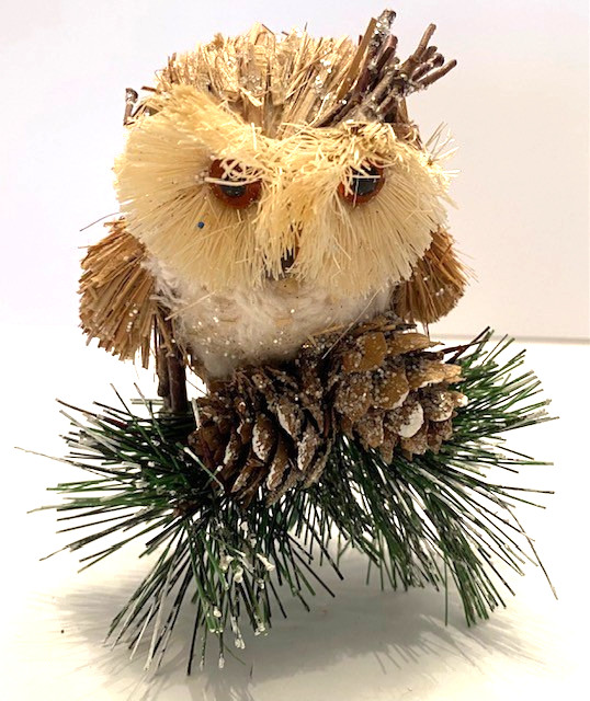 Woodland Green/Brown/Beige 4.5" x 3" Owl Christmas Decoration/Ornament